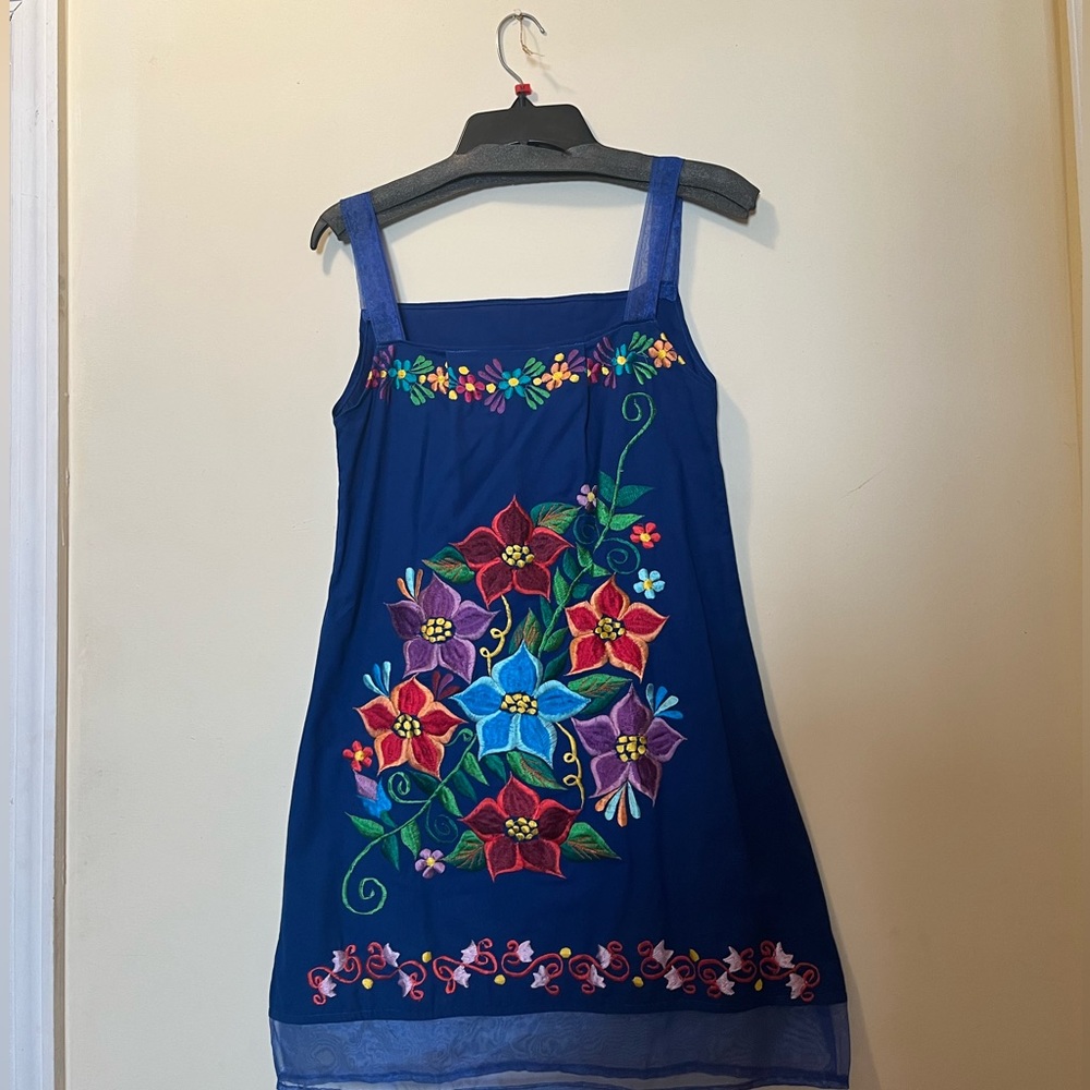 Mexican floral blue mini dress